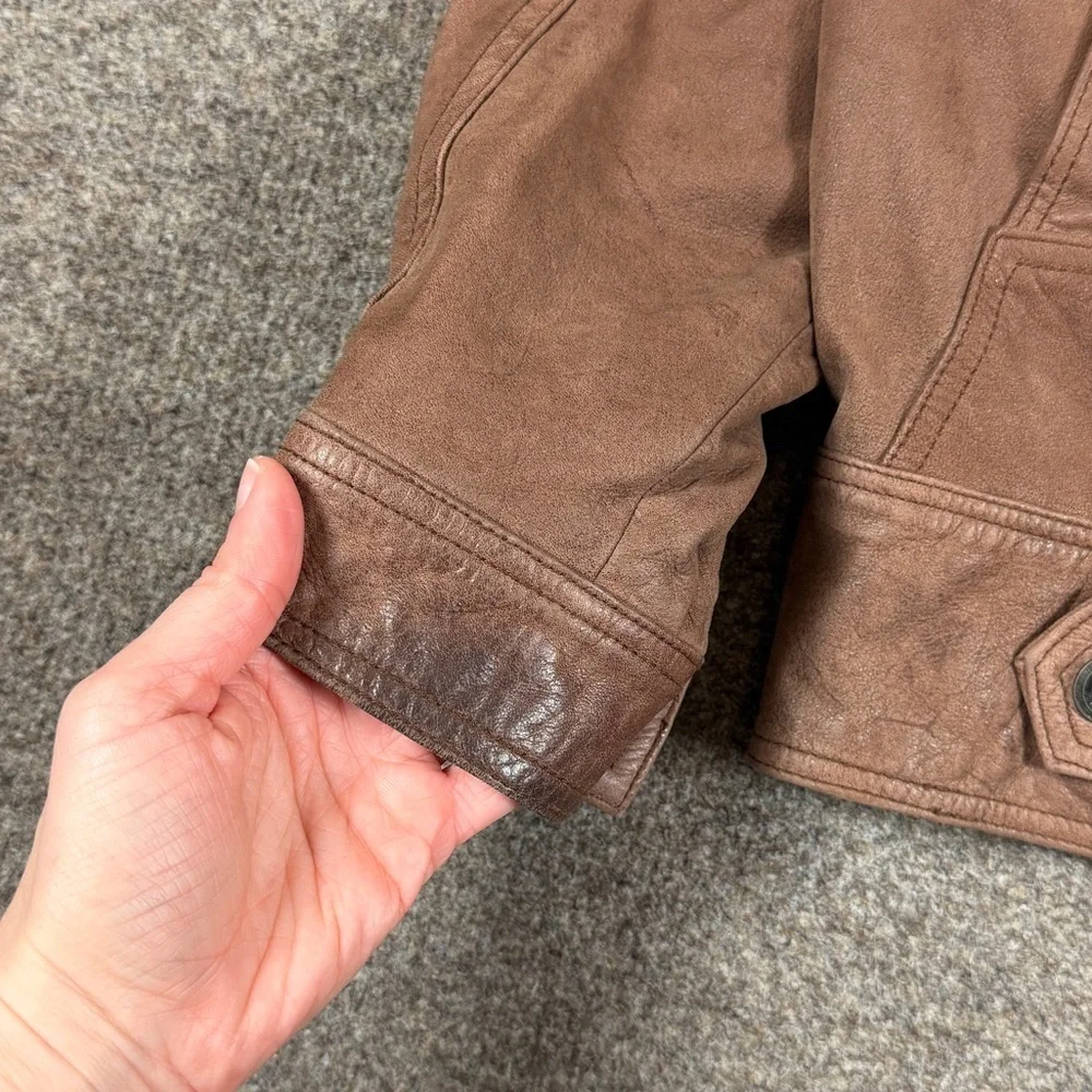 Vintage 90s Wilsons Adventure Bound Brown Genuine Leather Bomber Jacket Womens M - Picture 6 of 11